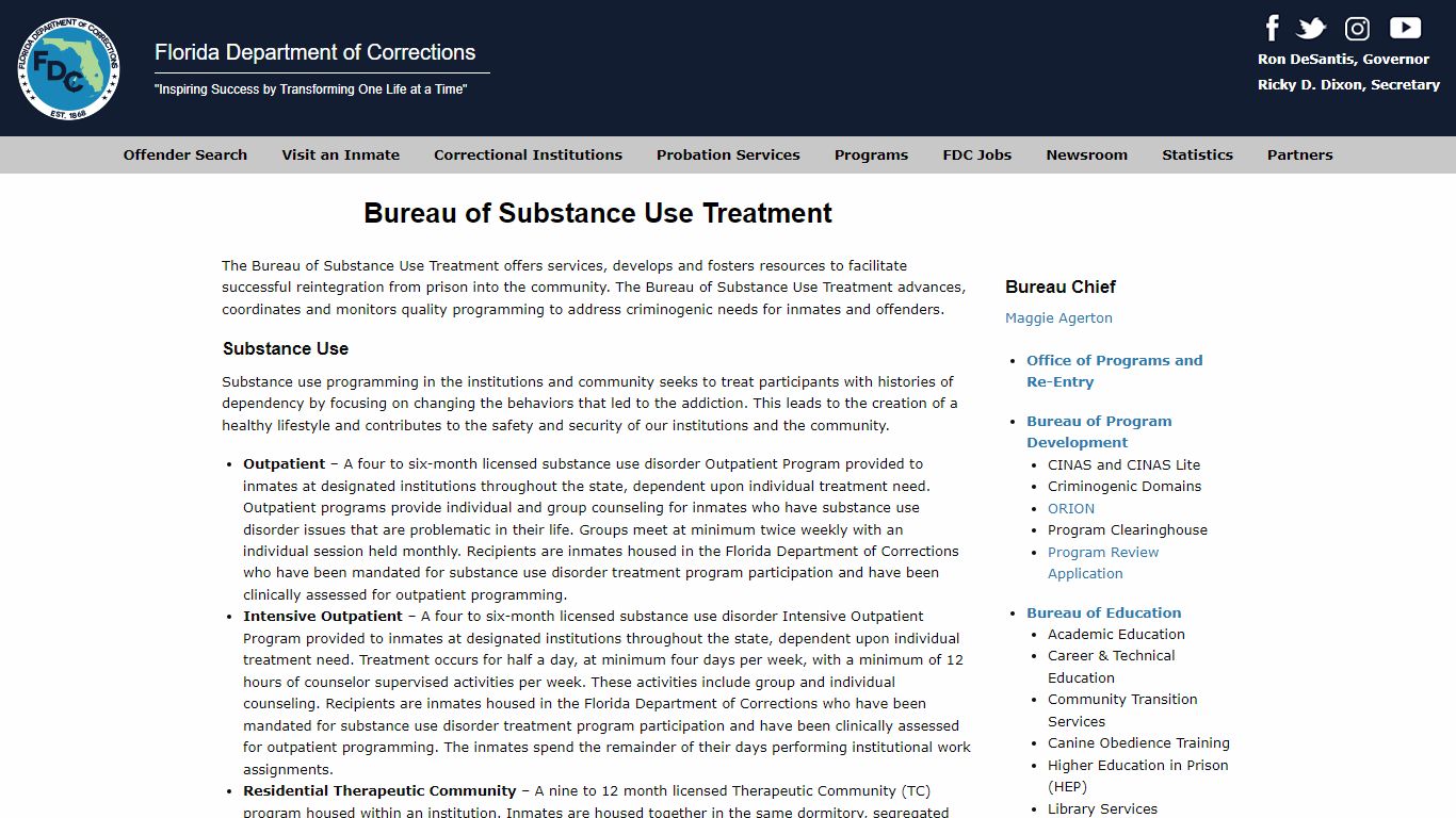 Bureau of Substance Use Treatment - Florida Department of Corrections