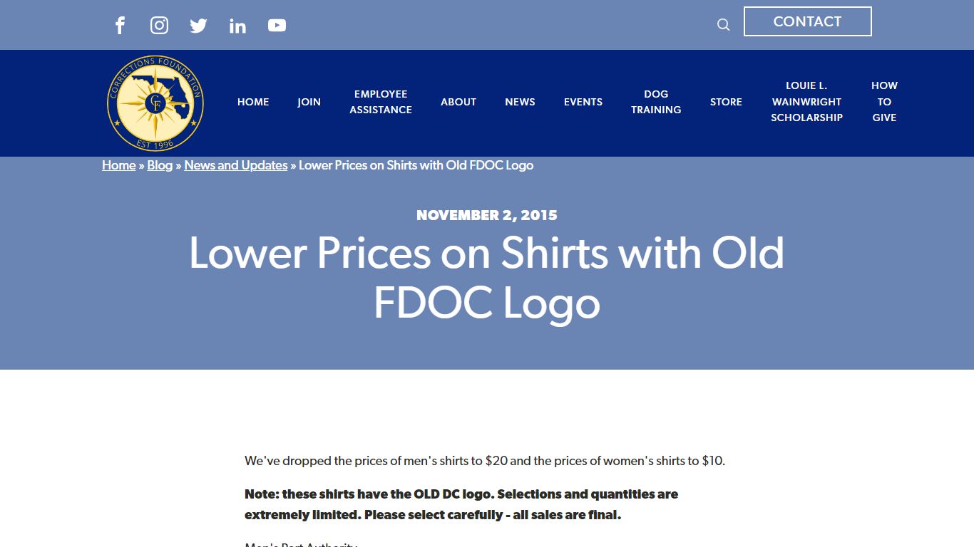 Lower Prices on Shirts with Old FDOC Logo - Corrections Foundation
